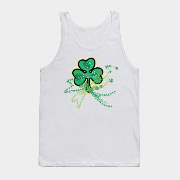 Shamrock Flourish Saint Patrick's Day Lucky Symbol Vector Tank Top by LizzyizzyDesign